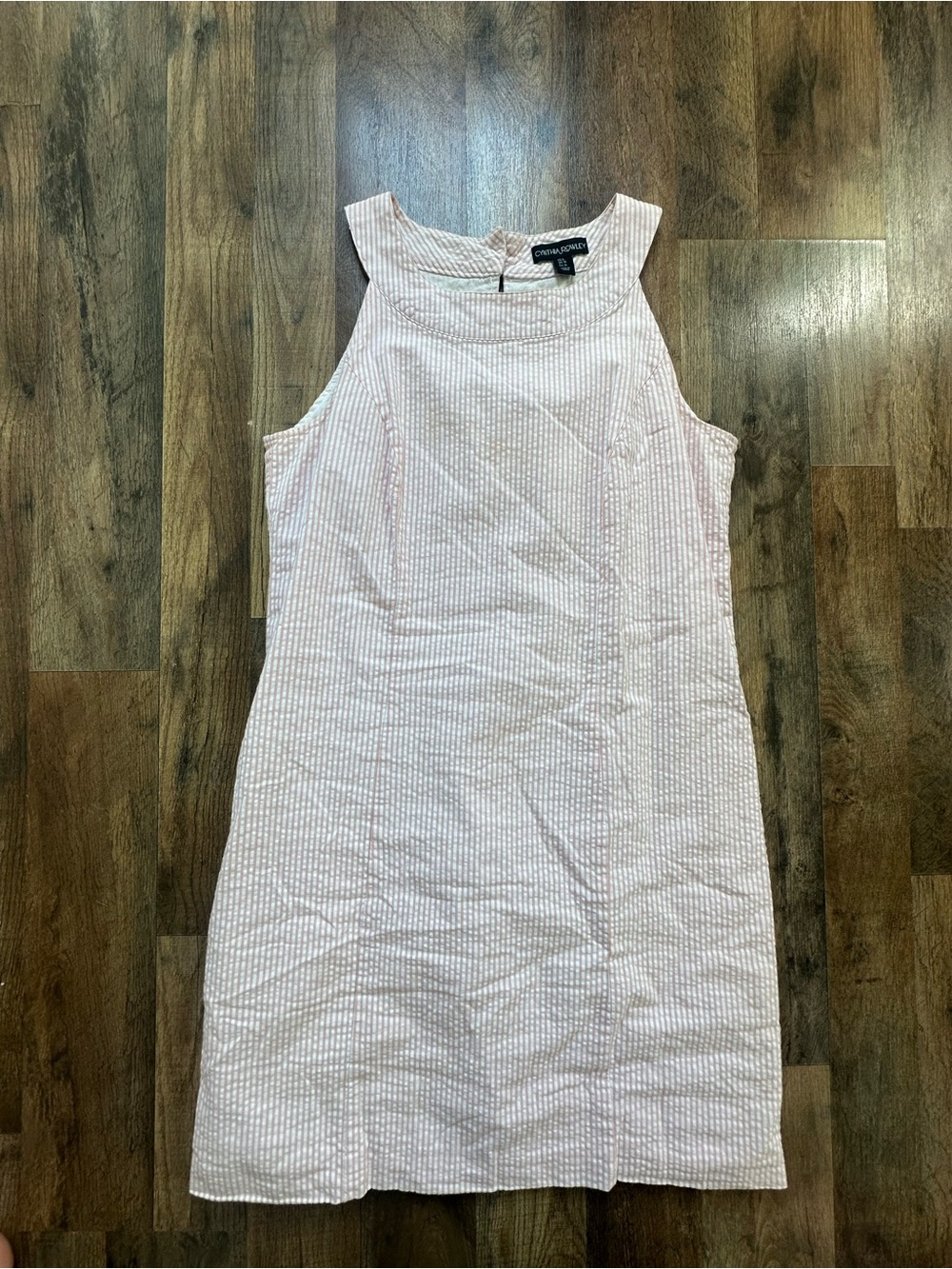 Cynthia Rowley Pink Seersucker High-Neck Mini Dress